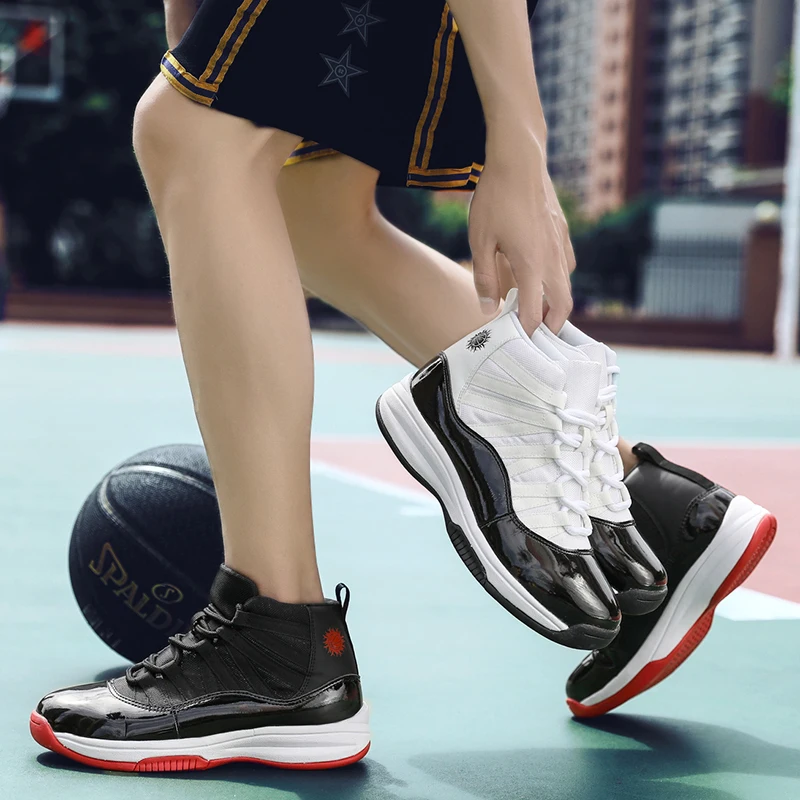 

Men Basketball Shoes Plus Size 39-46 Sport Shoes for Male Hard-wearing Mens Athletic Trainers Black Basketball Training Boots