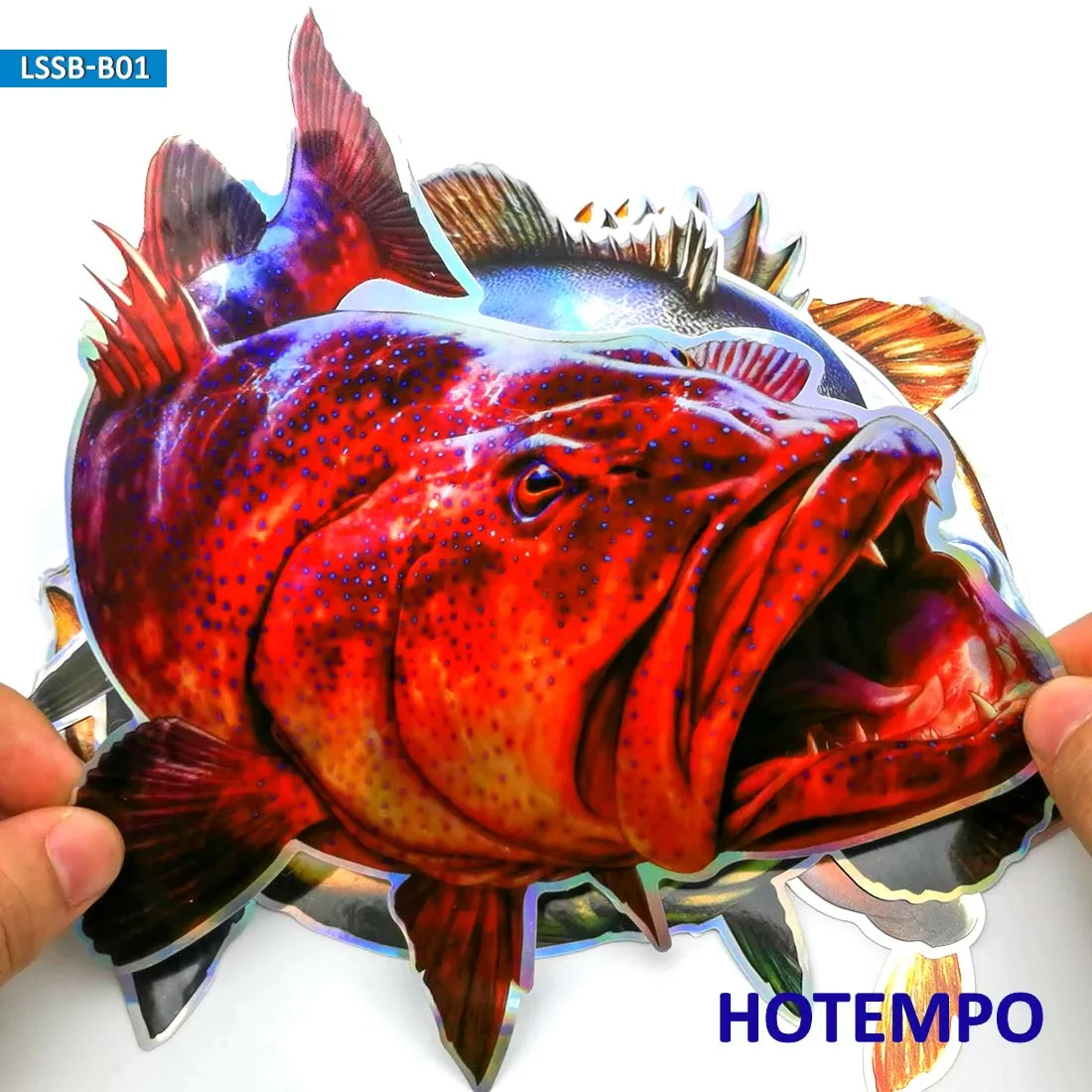 20cm Big Size Laser Dazzle Light Large Mouth Bass Giant Grouper Fish Fishing Stickers Boat Car Styling Waterproof Decal Stickers