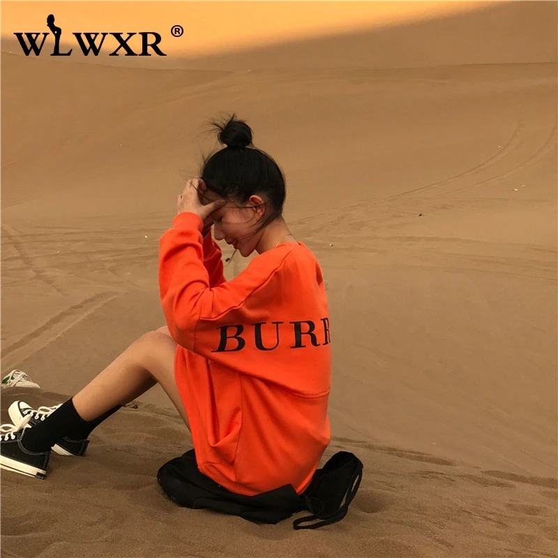 WLWXR осеннее платье с капюшоном большого размера, Женская толстовка, топ с буквенным принтом, свободная Длинная толстовка с капюшоном, зимний женский пуловер