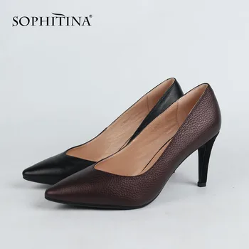 

SOPHITINA Elegant Design Pumps Shallow High Quality Genuine Leather Sexy Pointed Toe Shoes Thin Heel Handmade Women's Pumps X27