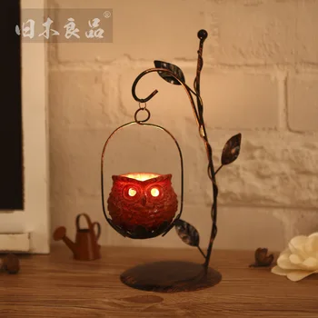 

Owl Hanging Retro Metal Candlestick Creative Black Romantic Bedroom Bougeoir Decoration Vintage Iron Home Decor Crafts MM60ZT