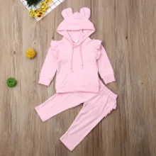 Pudcoco/Одежда для новорожденных девочек Однотонные хлопковые топы с капюшоном и рукавами-крылышками длинные штаны с оборками комплект из 2 предметов, одежда, свитер