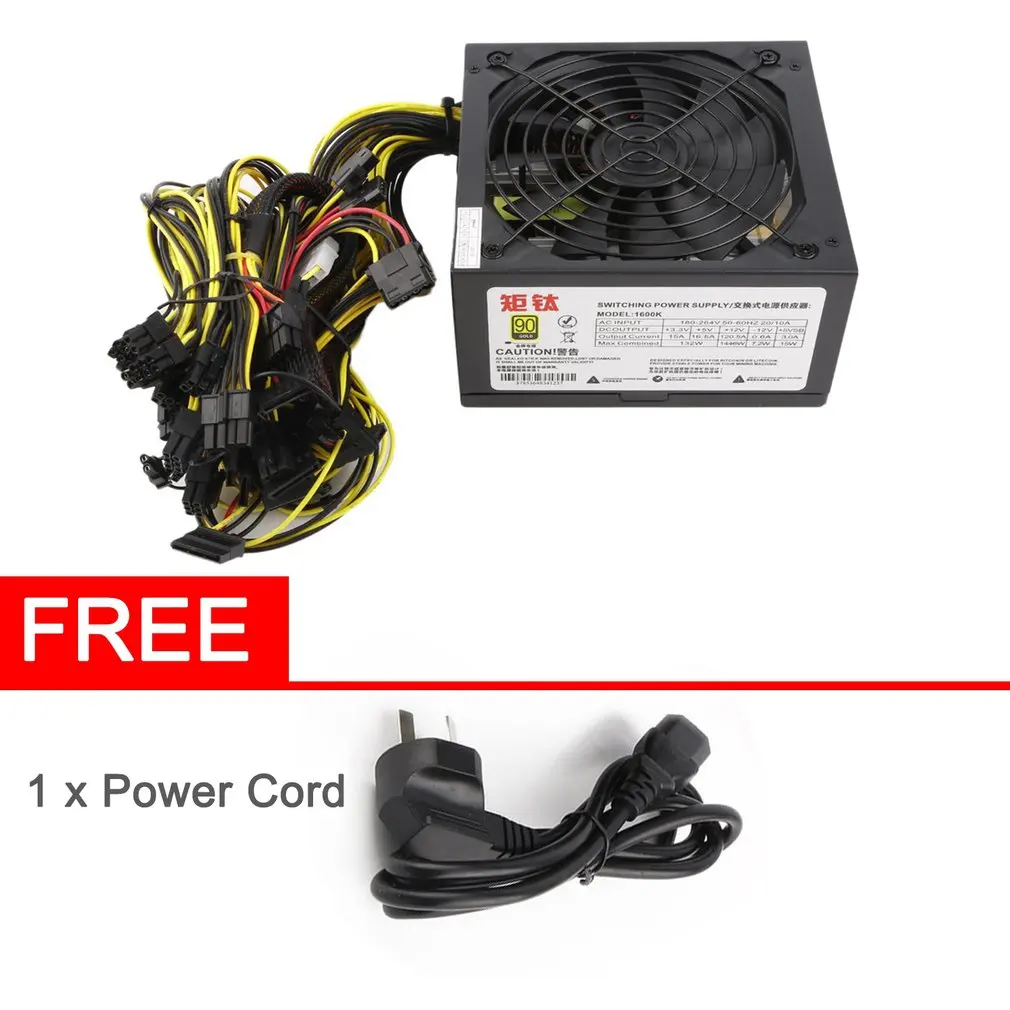 

1600W Power Supply For 6GPU Eth Rig Ethereum Coin Mining Miner Dedicated 90 Gold High Efficiency Stable Performance
