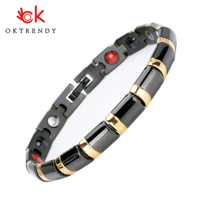 Женский магнитный браслет Oktrendy из нержавеющей стали черного и золотого цвета
