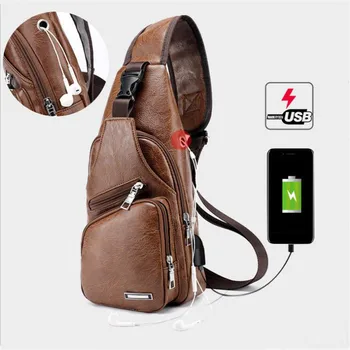 

Men's USB Chest Bag Designer Men's Messenger Crossbody Package PU Leather Shoulder Bags Diagonal Package Travel Chest Bag