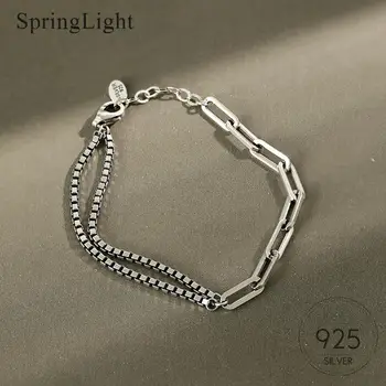 

Springlight Vintage Double-layer Box Wild Decoration Bracelet Real 925 Sterling Silver Handmade Fine Jewelry Bracelet for Women