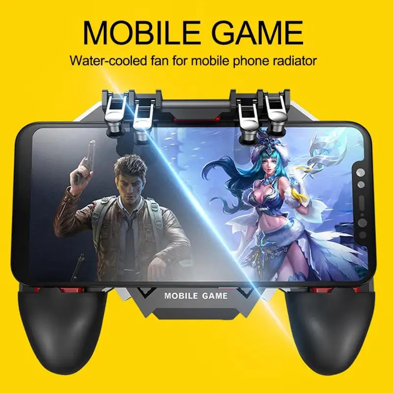  AK77 6 Fingers Trigger Controller Grip w/Dual Fans universal mobile phone game player pad for PUBG 