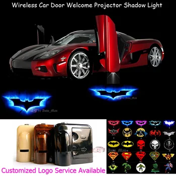 

2x 3D Blue Dark Knight Batman Logo Wireless Sensor No Need Drilling Car LED Welcome Laser Projector Ghost Shadow Lamp #A0136