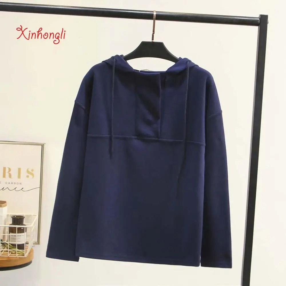 

Plus size cotton loose women solid navy Sweatshirts 2020 new spring autumn casual ladies white pink hoodies jackets female tops