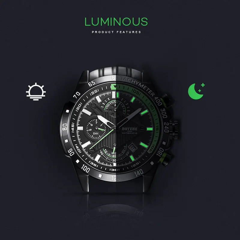 Новые автоматические механические часы мужские модные часы мужские многофункциональные Топ брендовые роскошные часы светящиеся часы водонепроницаемые