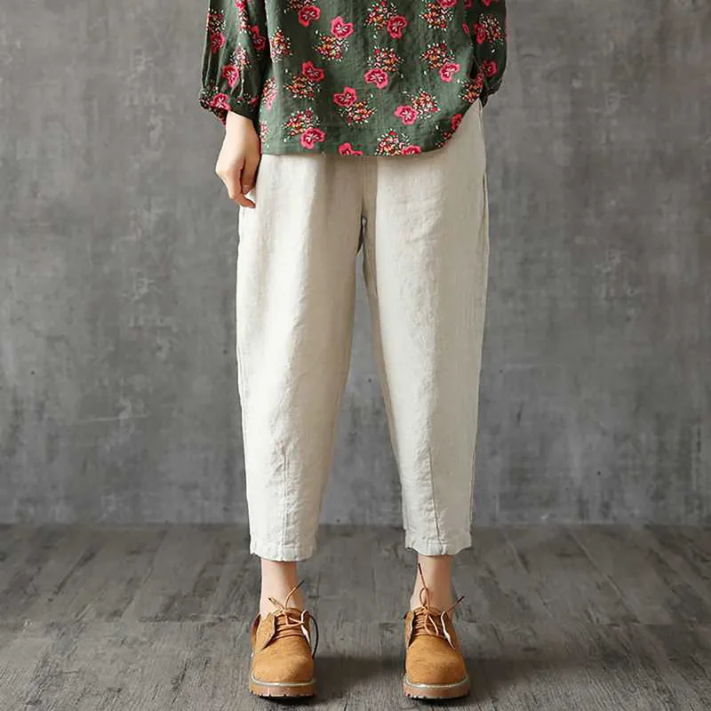 

SHUJIN Women Linen Pants Oversized 2019 Autumn Casual Pant Loose Lady Fabric Linen Cotton Pant Solid Color Female Harem Pants