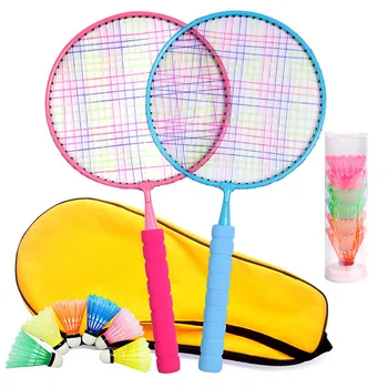 

Children's 2pcs Beginners Trainning Badminton Rackets Set Family Double Badminton Racquet Titanium Alloy Lightest Playing set#g2