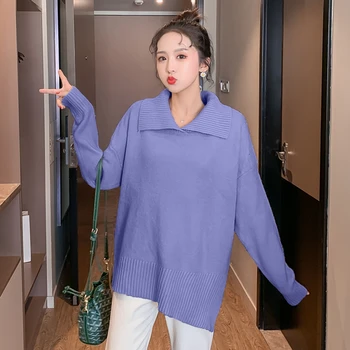 

2019 autumn and winter thick knit lapel sweater new Korean fashion pregnancy knit dress
