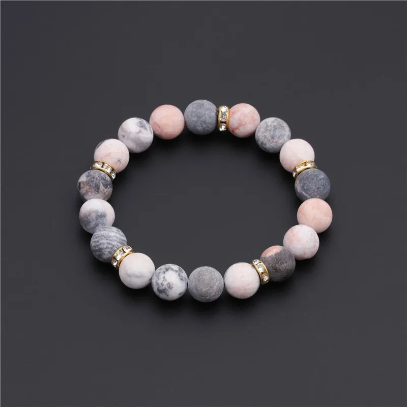 10MM Round Pink Zebra Natural Rock Crystal Stretch Bracelet Personality ...