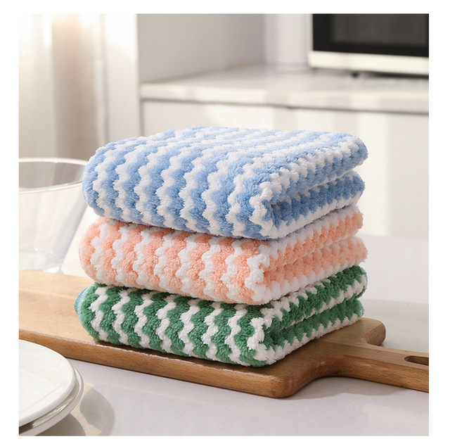 New Kitchen Stripe Dish Cloth Absorbent Housework Clean Towel Kitchen Cleaning 30X30Cm (Pack Of 4)