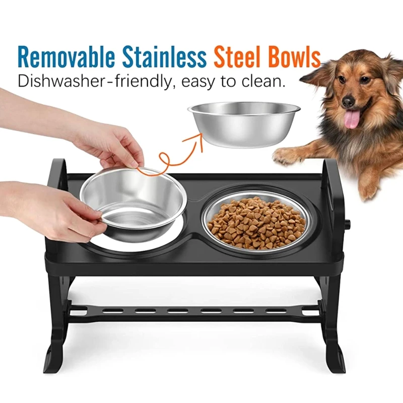 Anti-Slip Elevated Double Dog Bowl Adjustable Height Pet Feeding Dish Stainless Steel Foldable Cat Food Water Feeder drop ship | Дом и сад