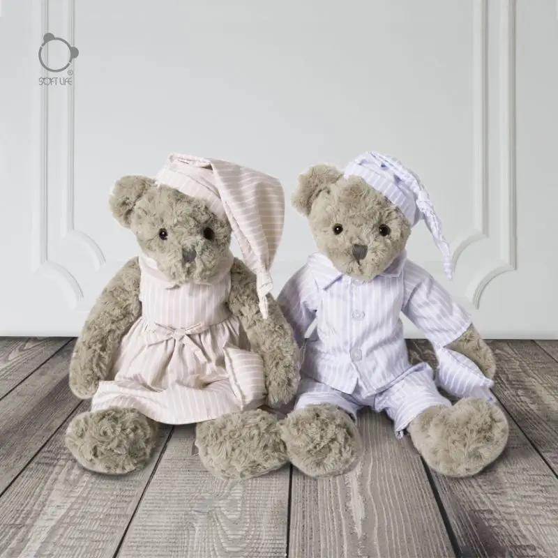 42cm Couple Pajamas Teddy Bear Soft Stuffed Toys For Girls Boys Kawai Plush Animal Baby Shower Wedding Doll Kids Birthday Gifts