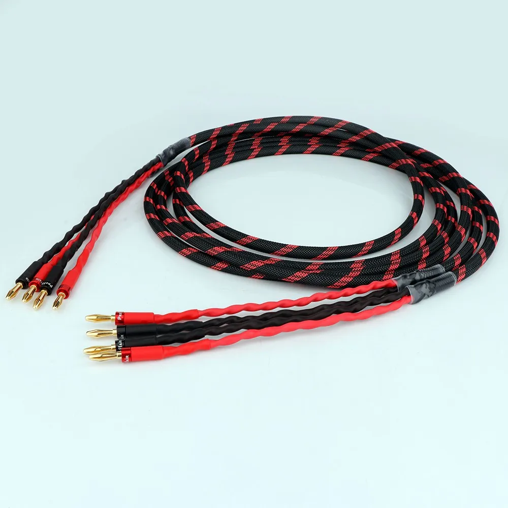 

HiFi Speaker Cable L-4S8F 1 Pair Oxygen-Free Copper Audio HI-FI High-End Amplifier 4N OFC Speaker Cable Banana Plug Cable