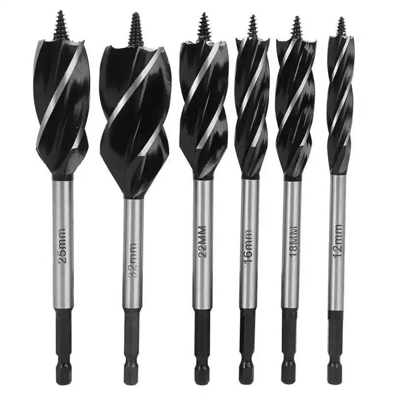 6PCs 4 Slot Drill Bit Woodworking Drilling Tools Hardware Accessory