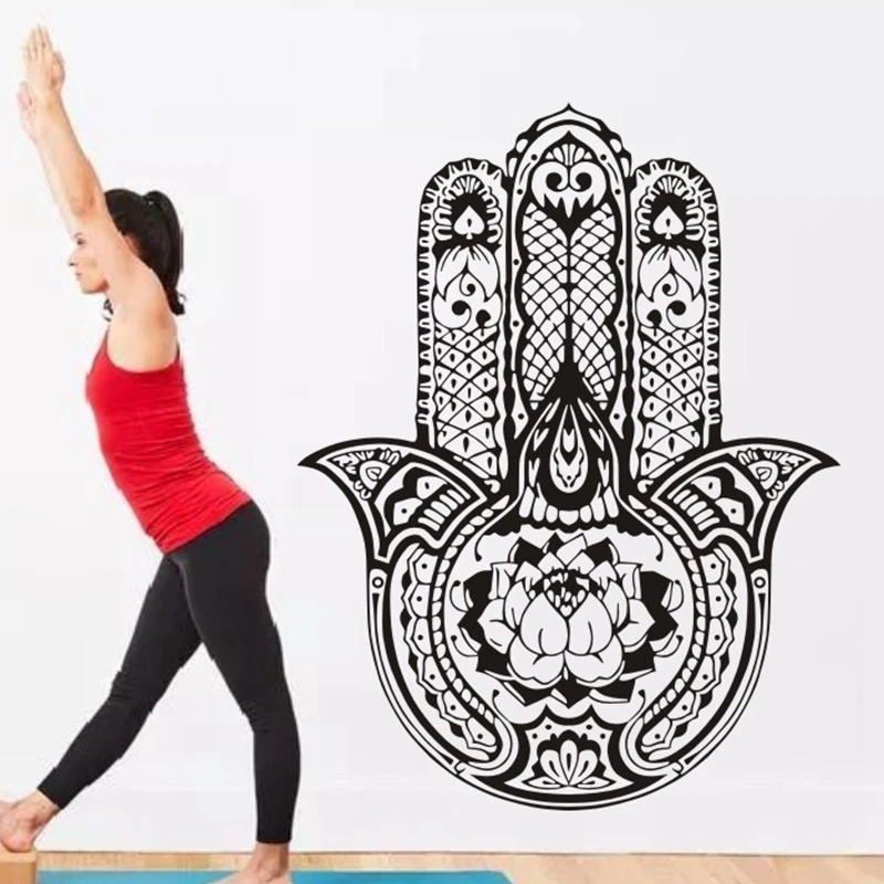 Etiqueta De La Pared Del Loto De Yoga De La Mano Cita De Buda