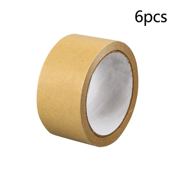

6pcs Carton Sealing Easy Tear Home Tape Packaging Sellotape Multipurpose Heat Resistant Brown Paper Fixation Strong Adhesive