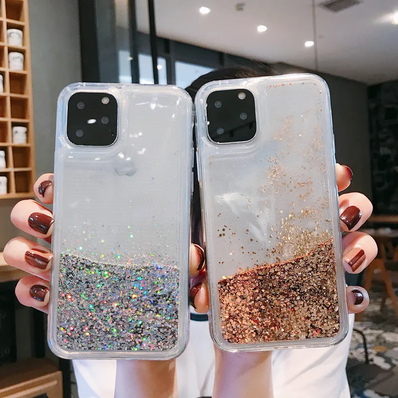 Чехол с жидким сыпучим песком для iPhone 11 Pro max 6 6S 7 8 Plus X золотистый серебристый