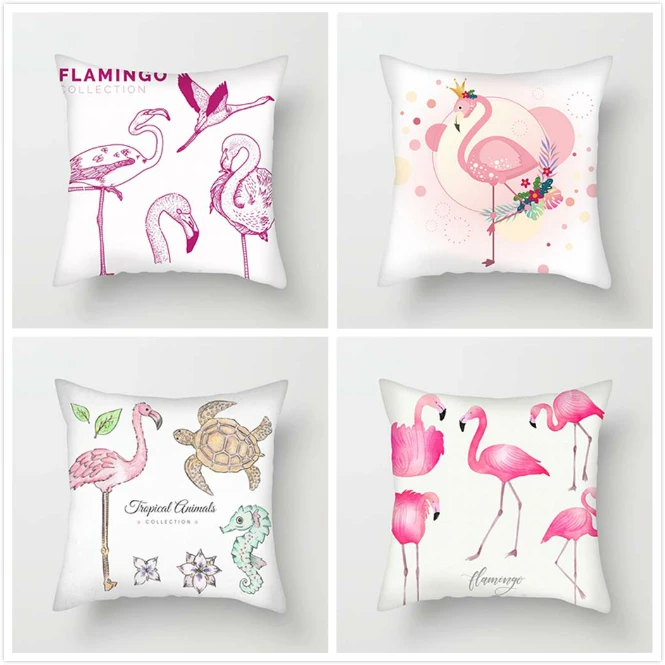 

TTLIFE Pink Flamingo Pillowcase Bird Flower Cushion Cover Green Tropical Plants Throw Pillow Cover Home Safa Decor 2019 New