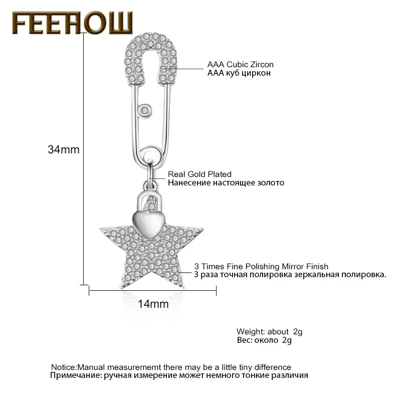 FEEHOW повседневные висячие серьги в форме звезды с кубическим цирконием AAA для