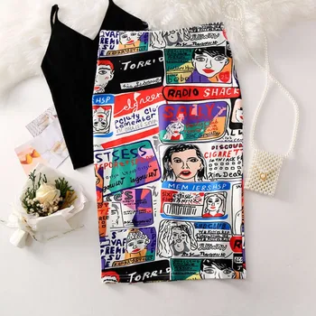 

Cool Cartoon Mid-Length High Waist Slimming One-Step Hip Skirt Spring and Summer New 2020 Fashion women skirts plus size women