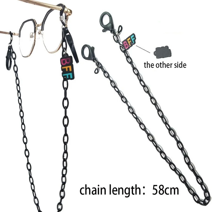 

2023 Friend Gift BFF Exaggerated Black Acrylic Glasses Chain Lanyard Glass Round Bead Anti-skid Mask Chain Necklace for Women