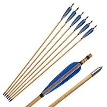 Flechas de madera con plumas naturales para tiro con arco recurvo, flechas de madera hechas a mano para caza, arco largo tradicional