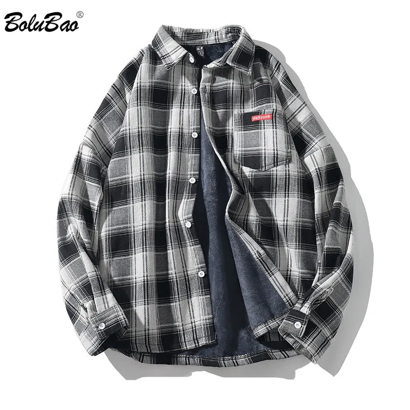 Kopen BOLUBAO Casual Brand mannen Plaid Shirts Herfst Nieuwe Mannen Plus Fluwelen Lange Mouwen Warm Shirt Japanse Retro Revers shirt Tops