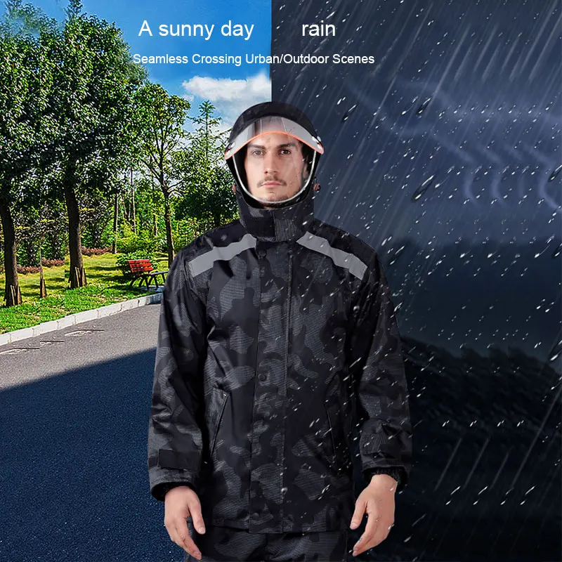 Камуфляжный плащ для взрослых, водонепроницаемый дождливый день, дождевые штаны, пальто, Велоспорт, мотоциклетный плащ, прозрачное пончо