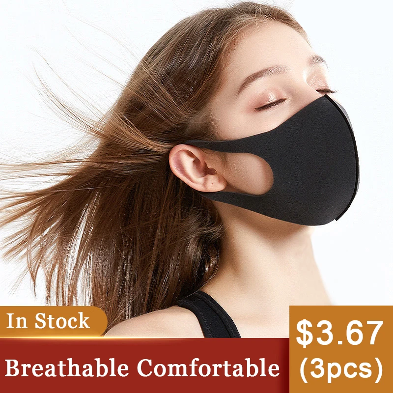 

Black Mouth Mask Breathable Unisex Waterproof Fabric Face Mask Disposable Anti Pollution Haze Face Shield Wind Proof Mouth Cover