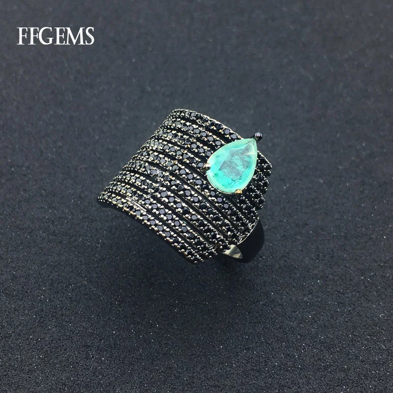 FFGems Created Emerald Ring Created Gemstone Black Spines Fine Jewelry For Women Lady Engagement Wedding Party Gift With Box FFGems Created Emerald Ring Created Gemstone Black Spines Fine Jewelry For Women Lady Engagement Wedding Party Gift With Box