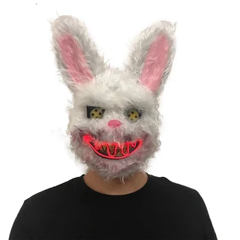 

LED Luminous Halloween Mask Bloody Killer Rabbit Lighting Plush Horrir Mask Cosplay Scary Mask For Adults Decor Party Decoration