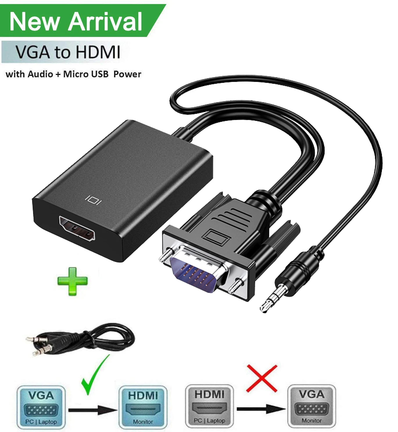 VGA Male to HDMI Female 1080P Output HDTV Audio Video Cable Converter