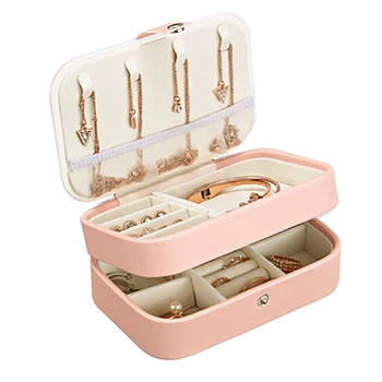 

Jewelry Box Portable Storage Organizer Button PU Leather Double Layer Travel Jewelry Cases Displays Boxes FSPSN1