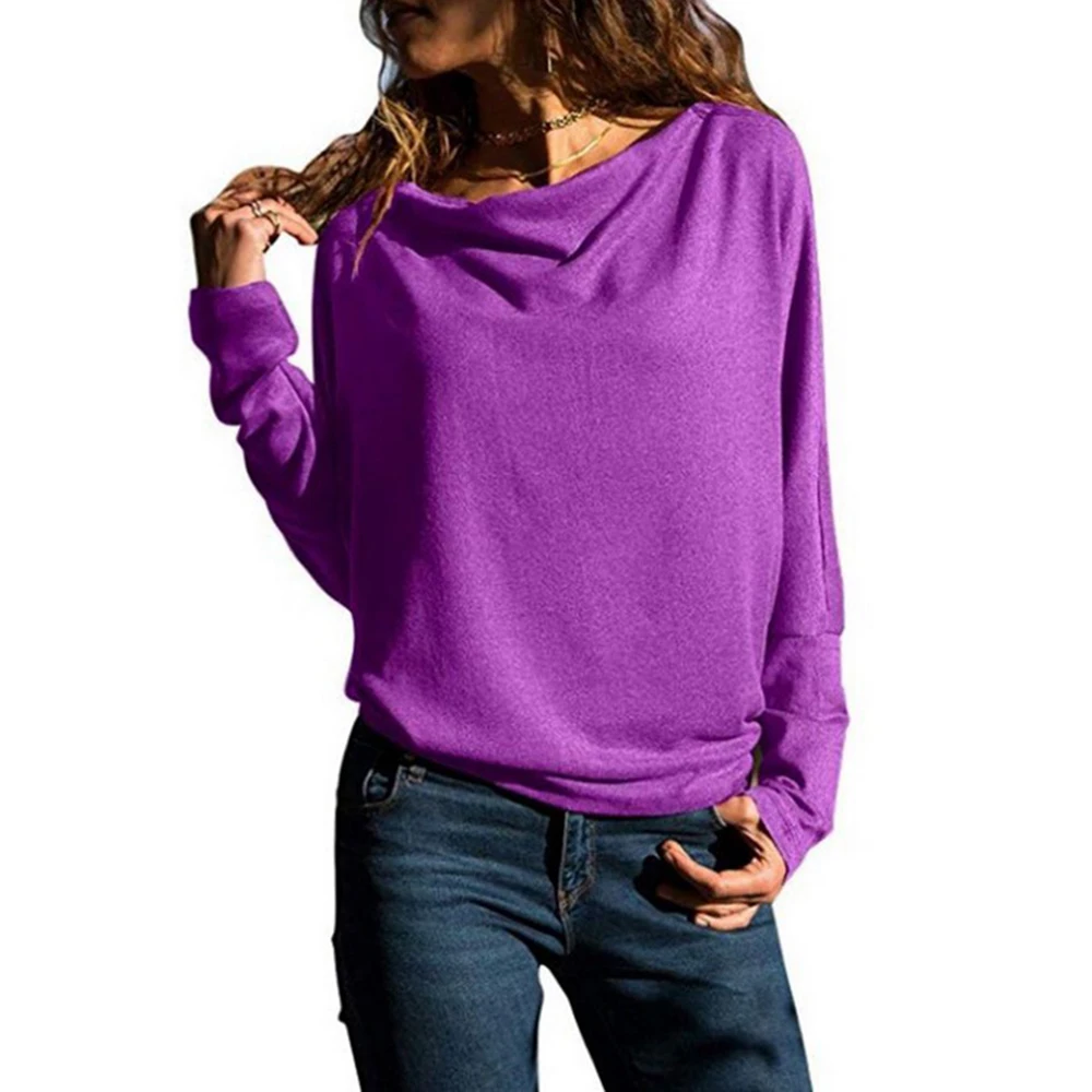 

Women Long Sleeve Slim Fit T-shirt Solid Color High Neck Bottoming Tops Pullover Basic Daily Clothing Fashion Casual slash neck