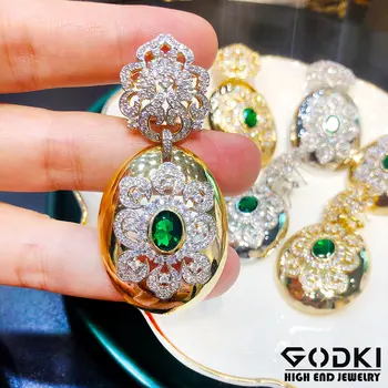 

GODKI Vintage Royal Pattern Dangle Earrings For Women Wedding Cubic Zirconia CZ Crystal Sparkling Naija Dance Party Earring 2020