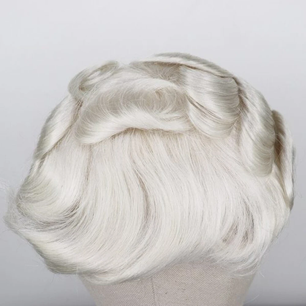 US $202.24 BYMC White Mens Toupee Full PU Toupee Soft Breathable Replacement Systems Handmade Hairpiece Natural Remy European Human Hair