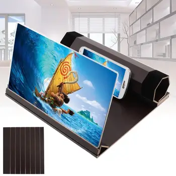 

4X 12 Inch Portable Red Wood Grain PMMA + Fiberboard 3D Video Mobile Phone Screen Magnifier with Mobile Phone Bracket