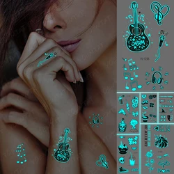Luminous Tatoo Guitar Music Notes Singing Carnival Party Transfer Waterproof Temporary Tattoo Stickers Women Body Art Glow Tatto