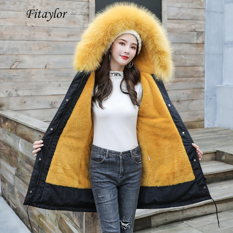 Fitaylor зимняя длинная куртка размера плюс 6xl с большим меховым воротником Женская