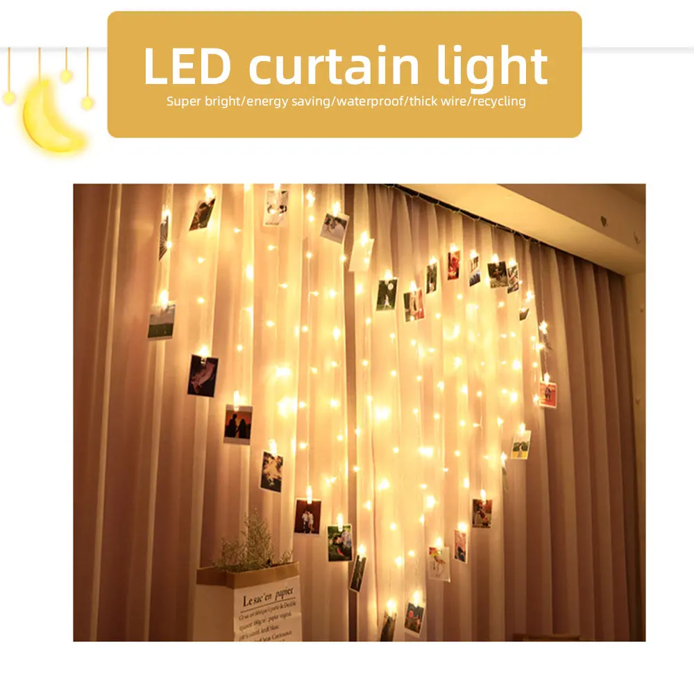 

Heart LED Icicle Curtain Lights Home Bedroom 2M Battery Remote Flashing Clip Light String Fairy Lamps Decoration 8 Modes