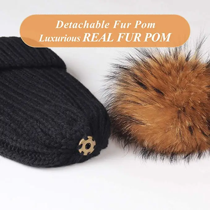 Furtalk Реального Меховая Шапка Вязаная Реальный Большой Енота Pom Pom Hat женщины Зимняя Шапка Унисекс ДетиТеплый Коренастый Толстая Эластичный вязать