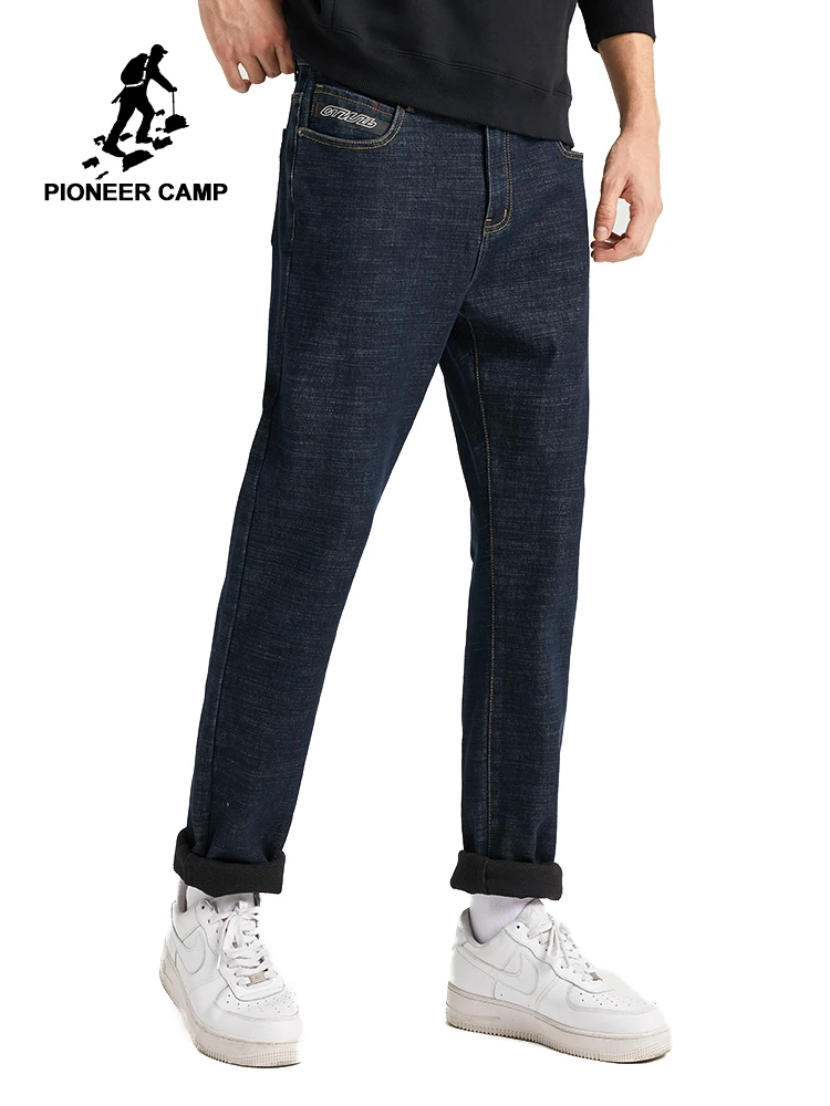 Пионерский лагерь теплые флисовые джинсы мужские черные однотонные зимние Прямые хлопковые повседневные светильник брюки для мужчин ANZ903593T