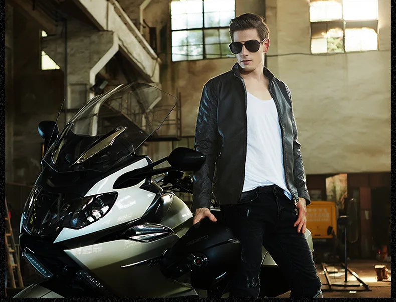 Мужские кожаные пальто в Корейском стиле Slim Fit-Молодежная куртка Мужская Slim Fit локомотив из искусственной кожи мужская одежда