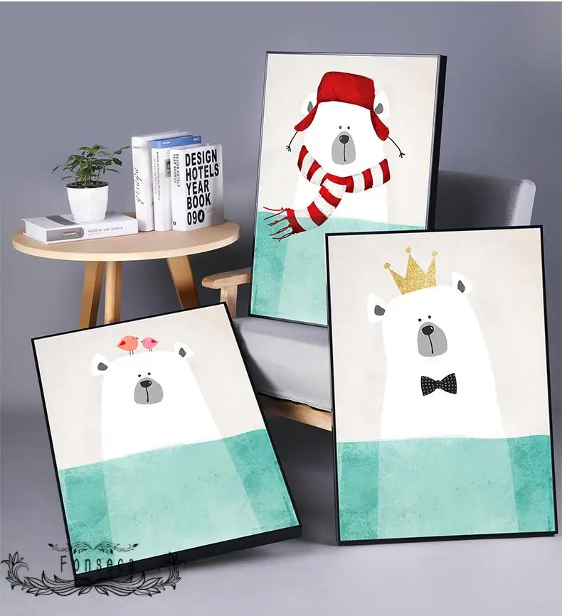 

Cartoon Animals Canvas Posters Wall Art Print Nordic Polar Bear Hippo Penguin Pictures For Kids Baby Room Wall Decor No Frame