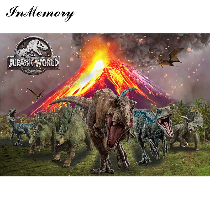 InMemory Jurassic World Background Photography Studio for Birthday Boy Customize Photo Backdrops Dinosaur Party Decorations 